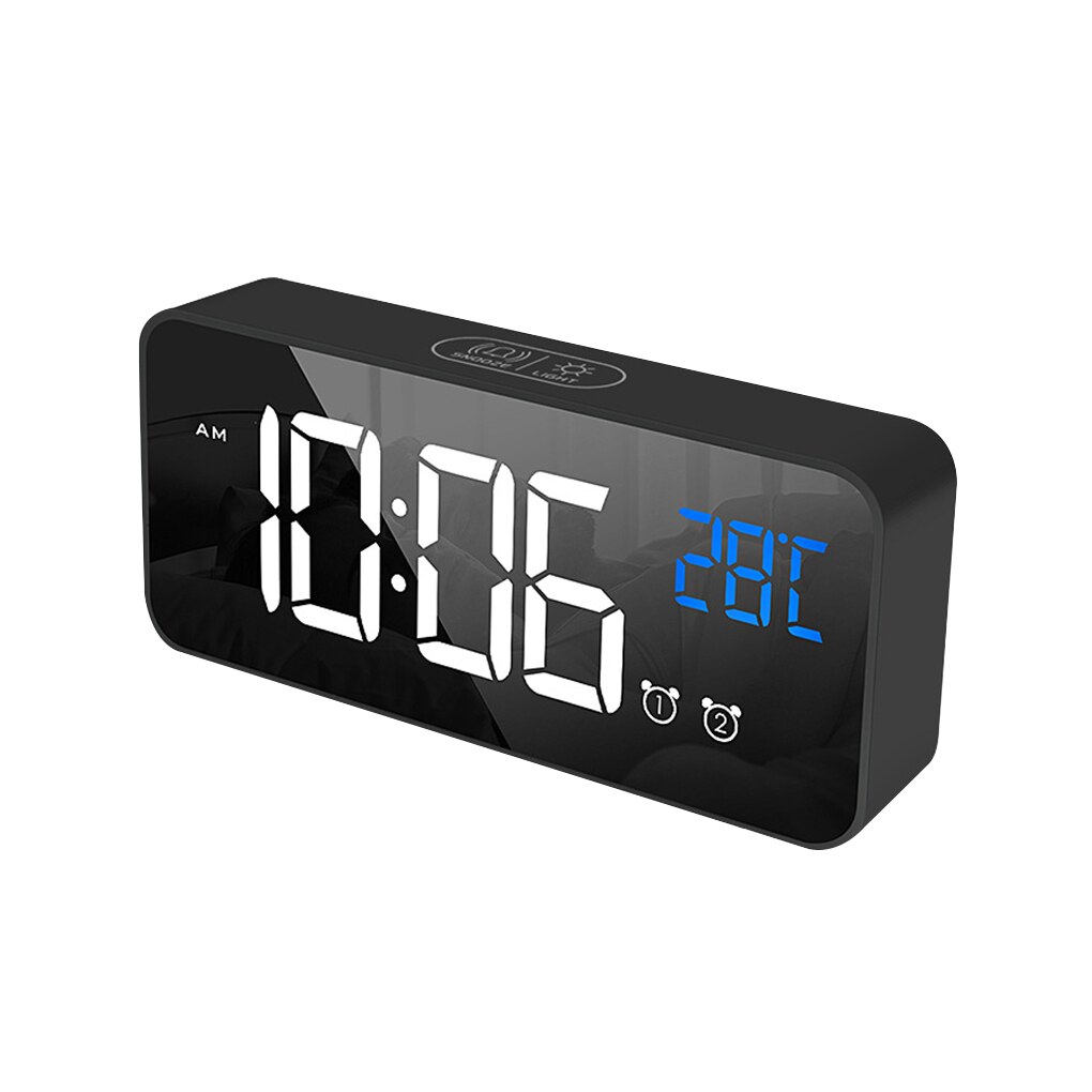 Smart LED Mirror Electronic Clock Portable Home USB Voice Control Silent Timer Music Alarm Clock Reminder For Year's: 02