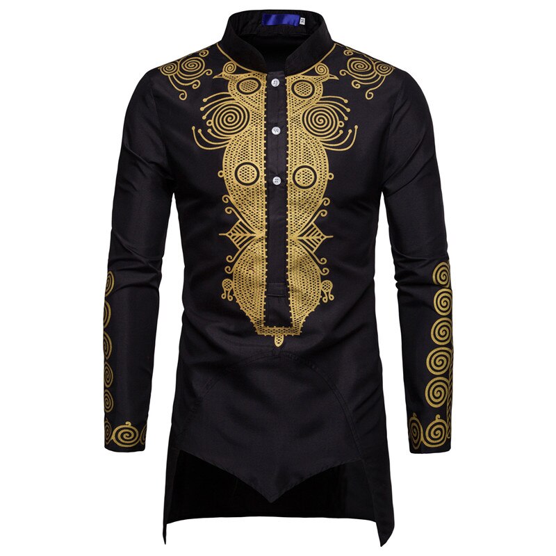 Shirt Men Africa Clothing Long Pullovers African Dress Clothes Hip Hop Robe Africaine Casual World Apparel: Black Shirt Men / L