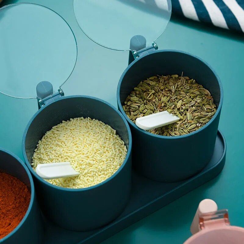 Seasoning Box Kitchen Combined Seasoning Tank Round Plastic Salt Tank Seasoning Box Set Seasoning Box