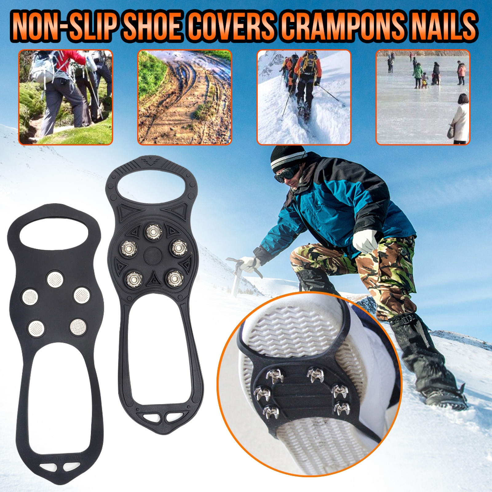 Anti-Slip Ice Gripper Spike Grijpers Sneeuw Grips Winter Schoenen Laarzen Riem Metalen Spikes Studs Universele Klimmen Schoenen Cover #30