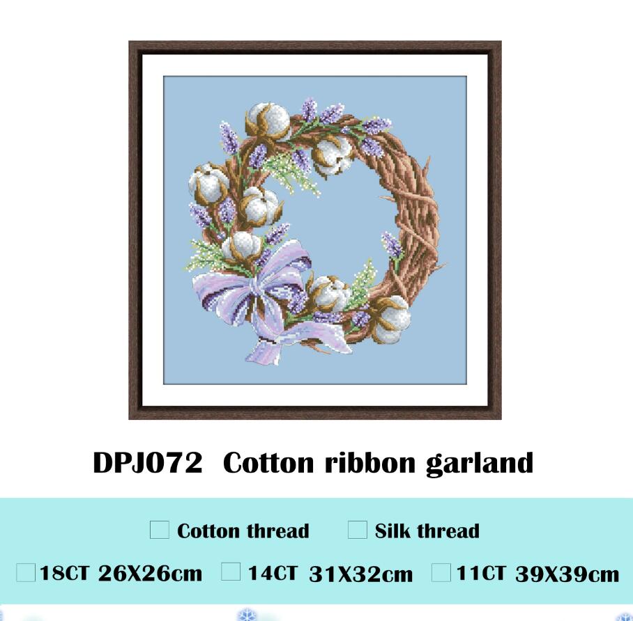Christmas red flower wreath cross stitch kit package 14ct 11ct sky blue fabric cloth cotton thread embroidery DIY handmade: C / Cotton thread / 14ct sky blue can