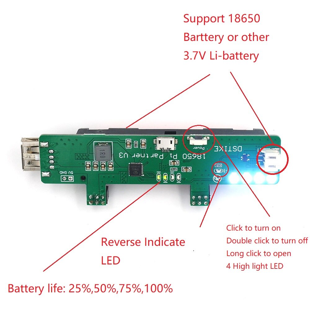 DSTIKE 18650 Pi Partner V3 Raspberry Pi Power UPS PowerBank Flash Light