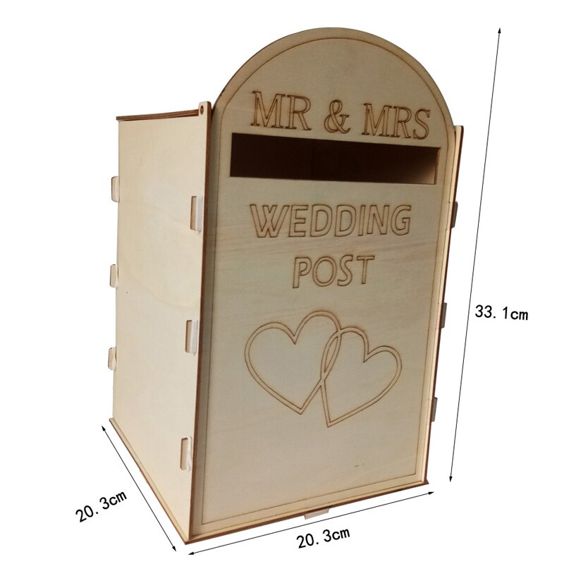 Wedding Card Box Carved With Love Plywood Bride Bridegroom Post Box With Lock 33.1*20.3*20.3Cm