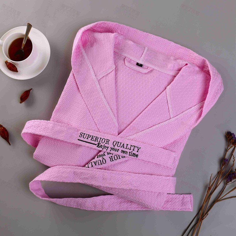 Puuvillainen vohvelikuvioinen kylpytakki miehille #39 hupullinen morsiusneitojen miesten kylpytakki morsian mies kimono ohut narukylpytakki pariskunnalle löysä koti: Pinkki hupullinen / L