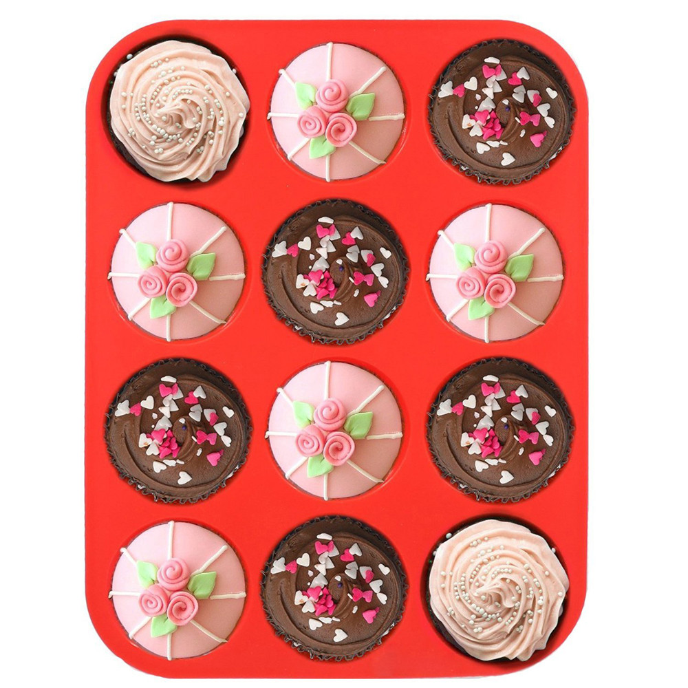 12-Tassen-Silikonform für Muffin, Cupcakes, Backform, antihaftbeschichtet, spülmaschinenfest, mikrowellengeeignet, Silikon-Backform # 1