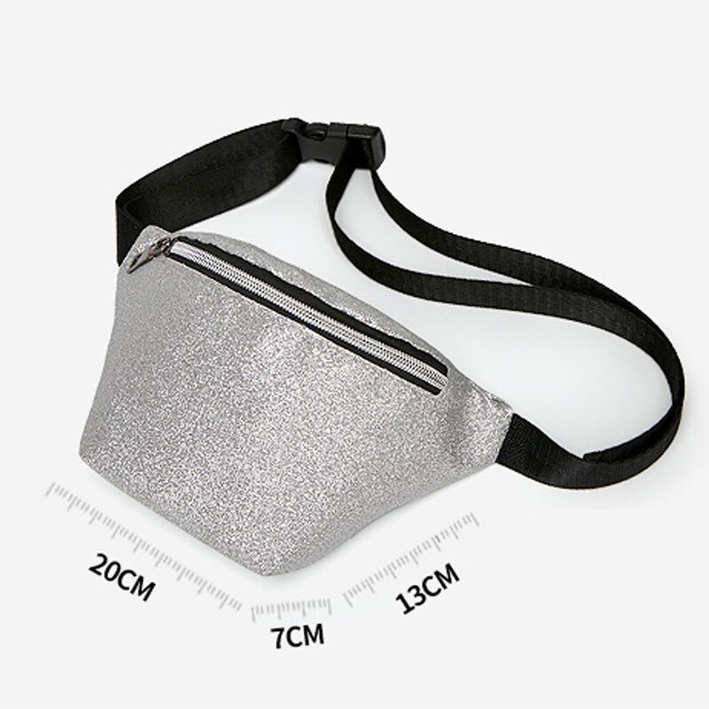 Women Shinny PU Leather Waist Packs Elastic Belt Fanny Pack Zipper Waist Bag Casual Chest Bag