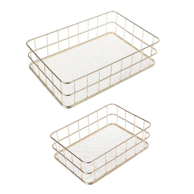 Modern Metal Storage Basket Wire Mesh Crate Container Kitchen Office Bathroom Shelves Makeup Desk Organizer