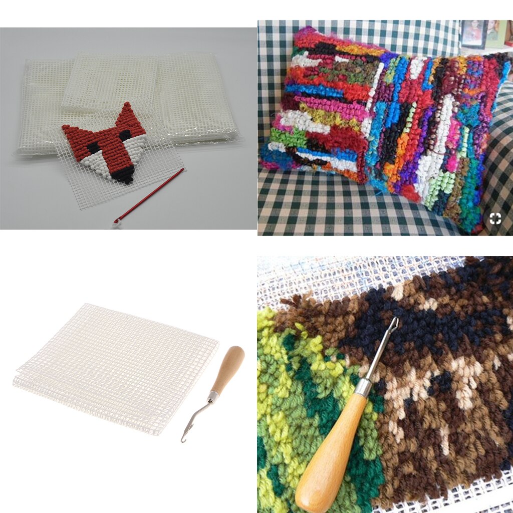 Rug Making Canvas Mesh Wood Bent Latch Hook Crochet DIY Arts Crafts Decor
