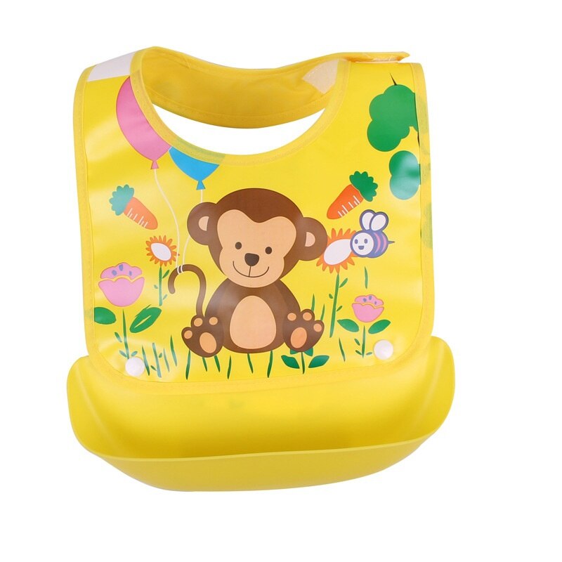 Afneembare Slabbers Waterdichte Baby Peuter Kids Schorten Bib Baby Speeksel Handdoeken Leuke Baby Cartoon Feeding Bib: yellow Monkey