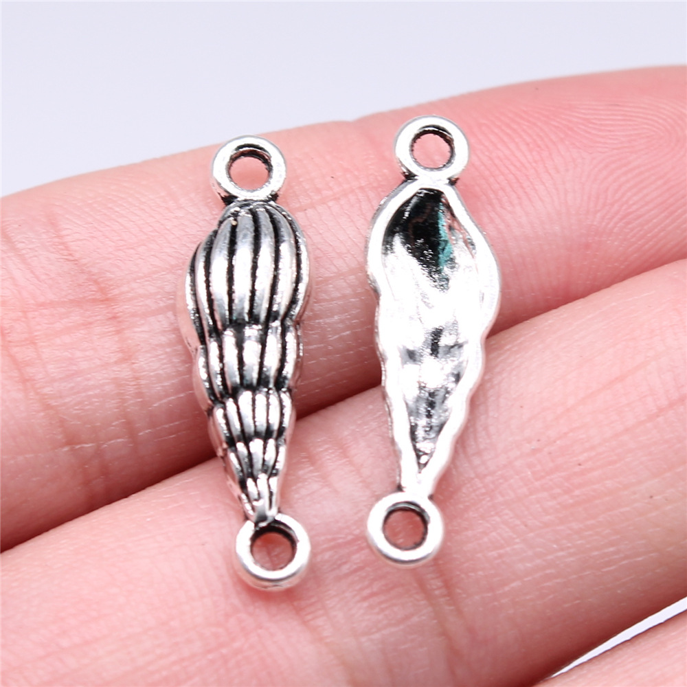 Abalorios de conchas y conchas de Color plateado antiguo, 20 piezas, para fabricación de joyas: 27x8mm-Silver