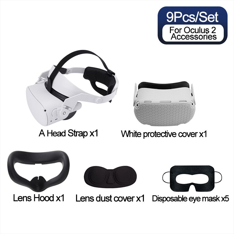 VR Handle Grip Shell Cover Protective Case Head Strap For Oculus Quest 2 VR Storage Case Bag for Oculus Quest2 VR Accessories: 9PCS-White cover