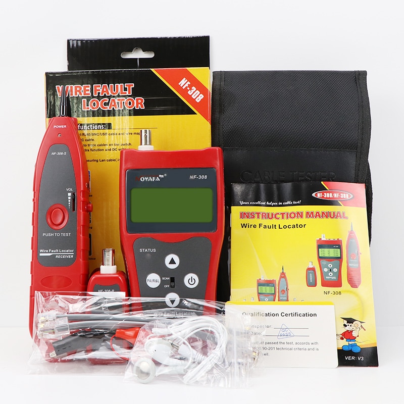 Noyafa NF-308 Netwerk monitoring kabel tester LCD Draad Fault Locator LAN Netwerk Coacial BNC USB RJ45 RJ11 rode kleur