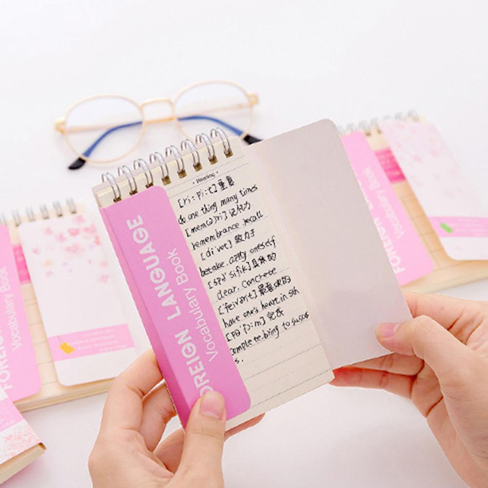 Cherry Blossoms English Word Coil Book Vocabulary Notebook Diary Notepad Hand Memo Book Stationery M17F