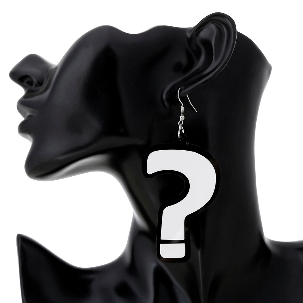 MGaidila,Black and white acrylic exclamation point and question mark combination earrings, the star web celebrity wearing earrin