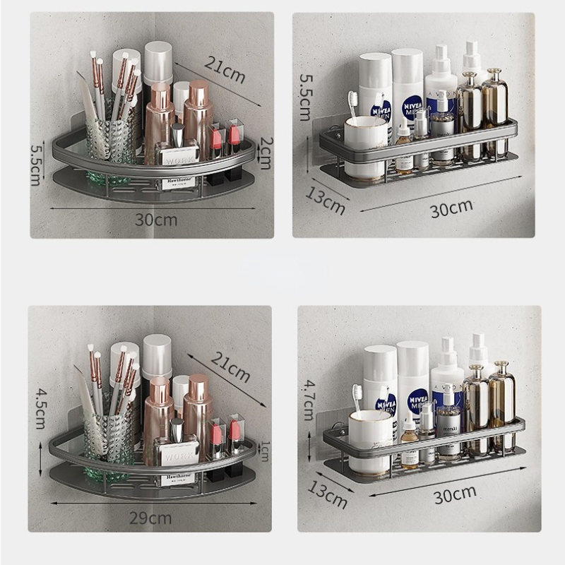 Gray Stainless steel Bathroom Shelves No-Drill Corner Cabinet Shower Storage Toilet Organizer Bathroom Holder Полка Для Ванной