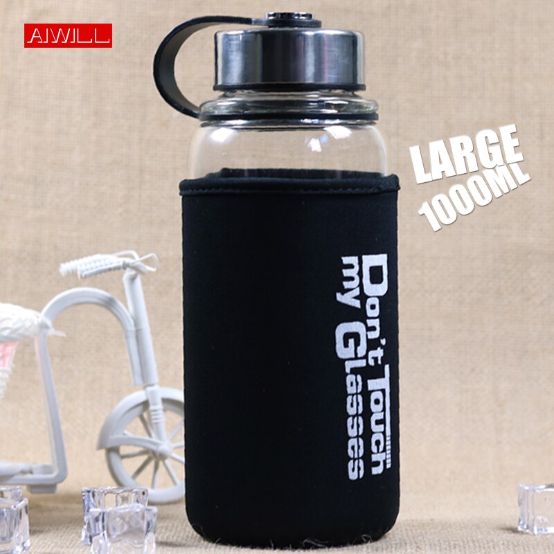 1000ml 700ml Large capacity water bottle with tea infuser Outdoor travel glass bottle with women and men
