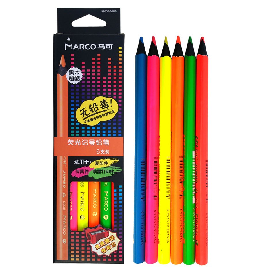 Marco Raffine 6 sztuk, czarny, drewno, kolorowe kredki de colores neonowe metalowe ołówki robić rysowania zestaw kredek szkolne: Neon Colours zestaw