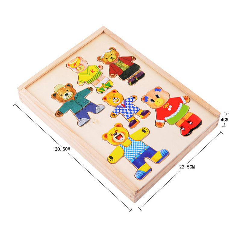 Wooden Bear Dress-Up Puzzle - Educational Jigsaw Toy for Toddlers