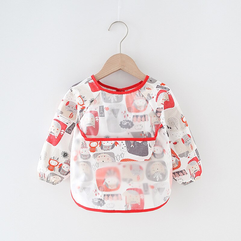 Infant Essen Kinder Zeichnung Lange Kurzarm Schürze Baby Bandana Lätzchen Nette Cartoon Lätzchen Wasserdichte Baby Selbst Fütterung Bib: 8Red Lion