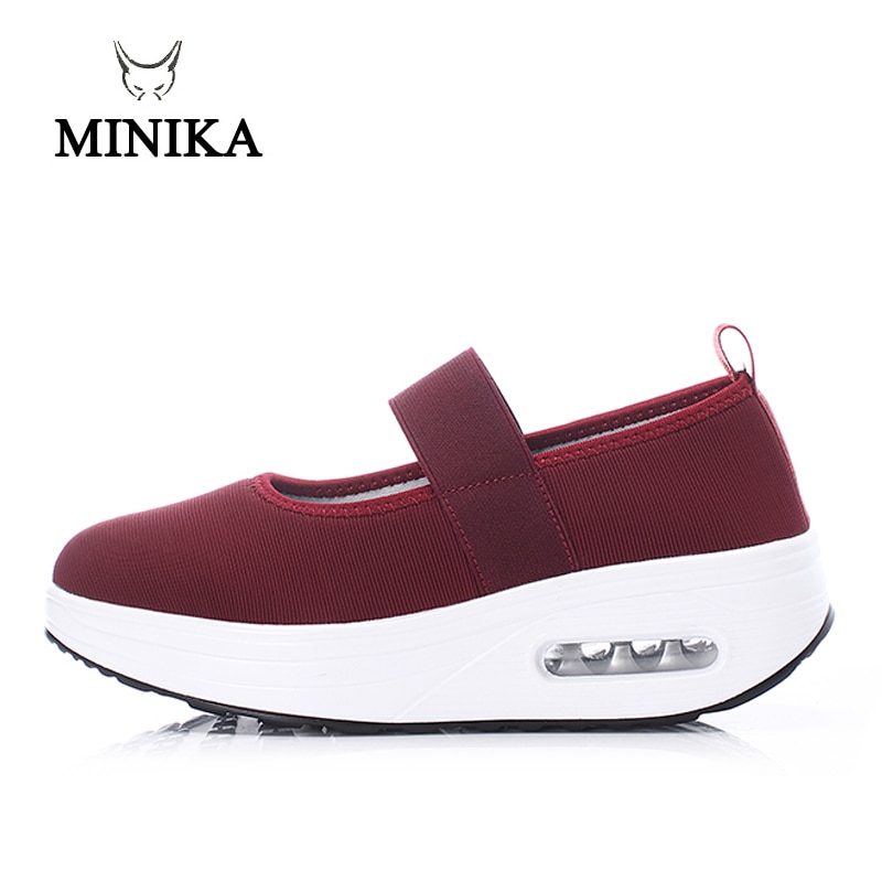 Minika Women Toning Shoes Height Increasing Fitness Swing Shoes Female Platform Hook & Loop Slimming Shoes Air Sports Sneakers