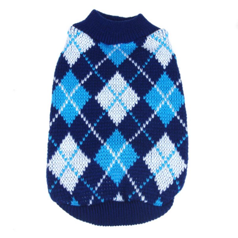 Winter Hond Trui Puppy Plaid Patroon Gebreide Coltrui Voor Voor Kleine Midden Hond Hond Kerst Decoratie Kleding: Dark Blue / L
