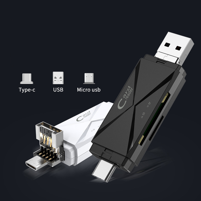 Micro Usb Otg Kaartlezer Usb 2.0 Type-C Sd Kaartlezer Adapter, sd &amp; Tf Card Slots Voor Micro Sd, Sdhc, Sdxc Geheugenkaarten