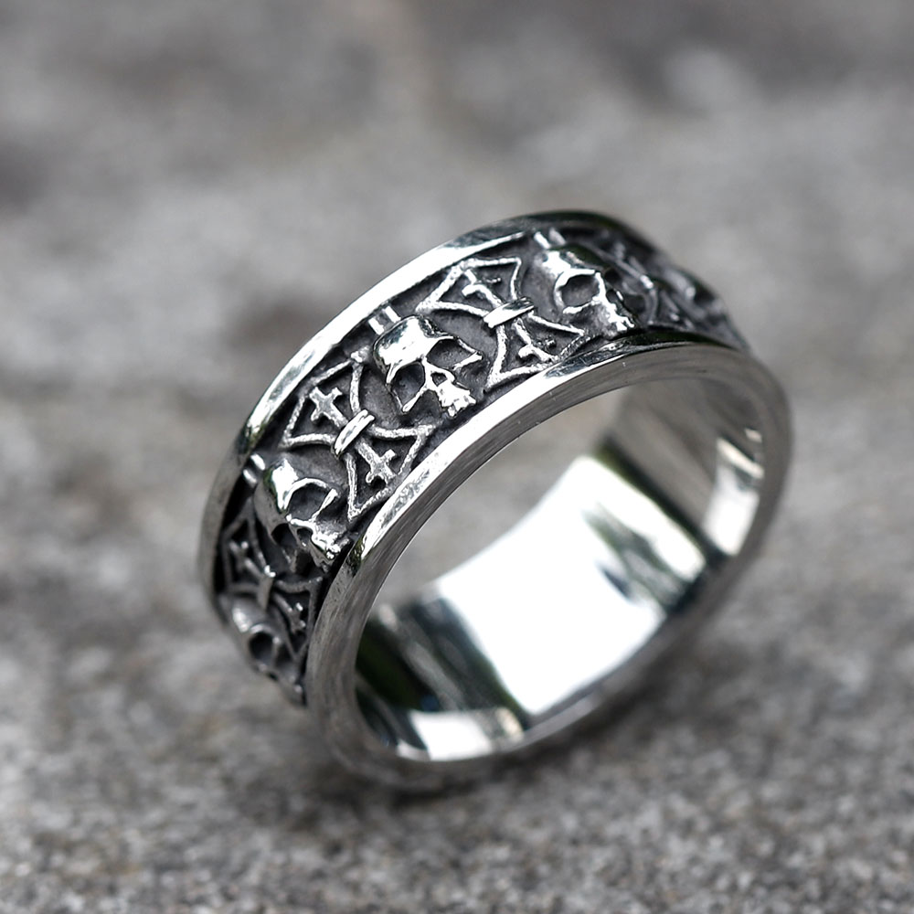 Men's 316L stainless steel rings Unique Gods of War Ares Skull ring Vintage Aegishjalmur Jewelry: 8
