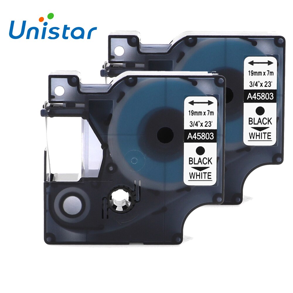 Unistar 2 stk etiketprinterbånd bånd kompatible til dymo label manager 45803 sort på hvid 19mm etiketbånd til dymo  d1