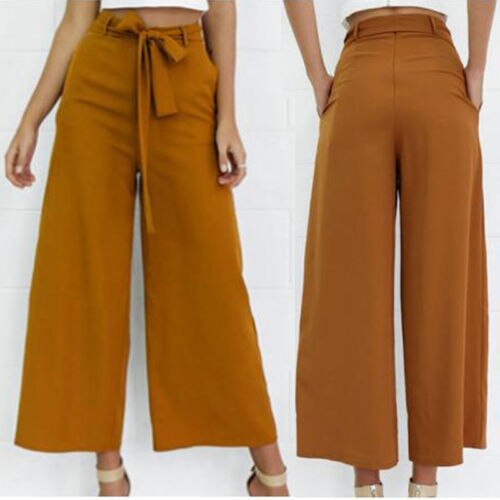 Pantalones Palazzo Culottes Mujer suelta alta cintura ancha pierna sólida pantalones largos sólido verano otoo