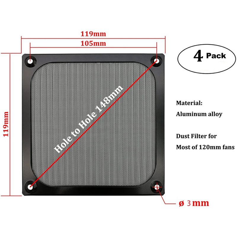 4Pack 120Mm Computer Fan Filter Grills Stainless Steel Wire Mesh,Aluminum Alloy Ventilation Mesh Dust Filter Grill,Black