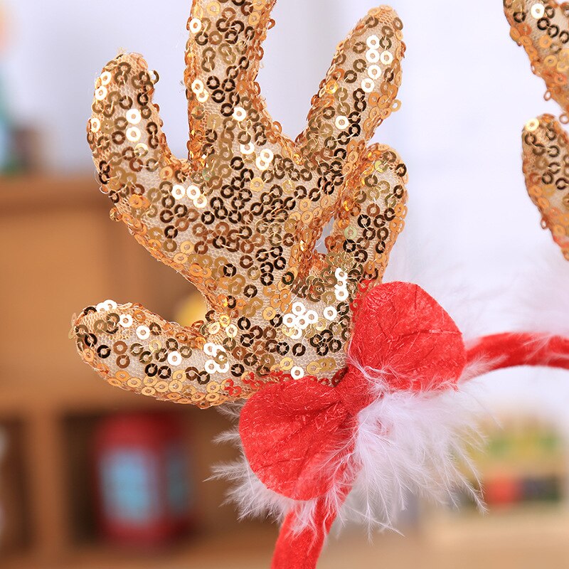 Kerst hoofdband schattige rendierhoorns dames meisjes elanden gewei haarband jaar decoraties grote geweien met strik gouden pailletten