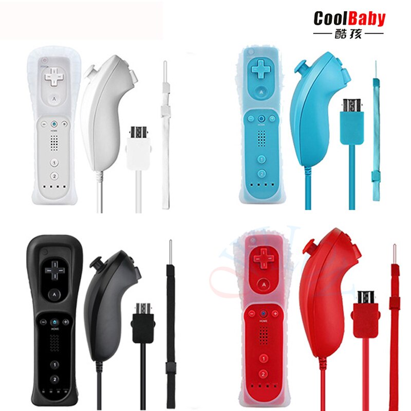 2-in-1 Wireless Remote Controller+Nunchuk Control for Nintend Wii Built-in Motion Plus WiiU gamepad joystick+Silicone Case