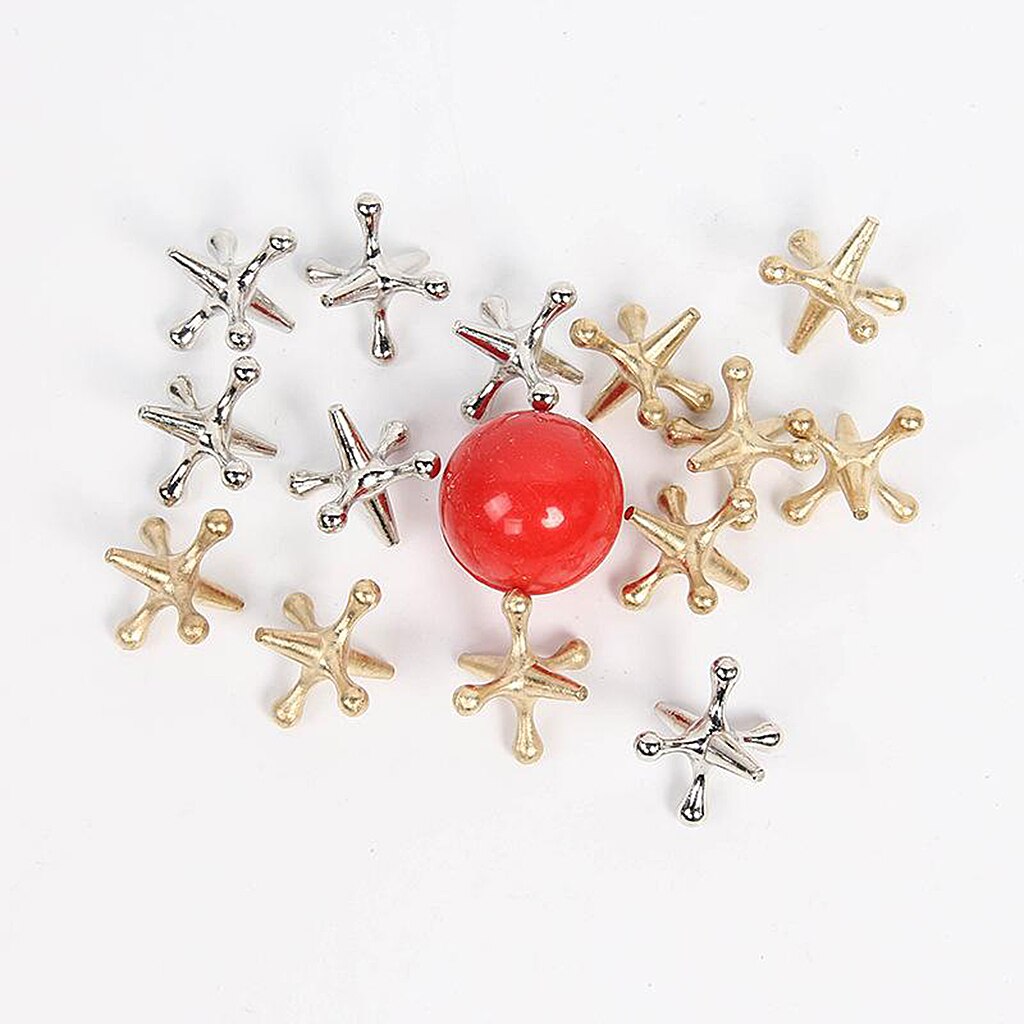 10Pcs Goud Zilver Metalen Spelen Aansluitingen Game Met Bouncy Bal Bikkels Vijf Stenen Set Kind Kids Vintage Classic Party speelgoed