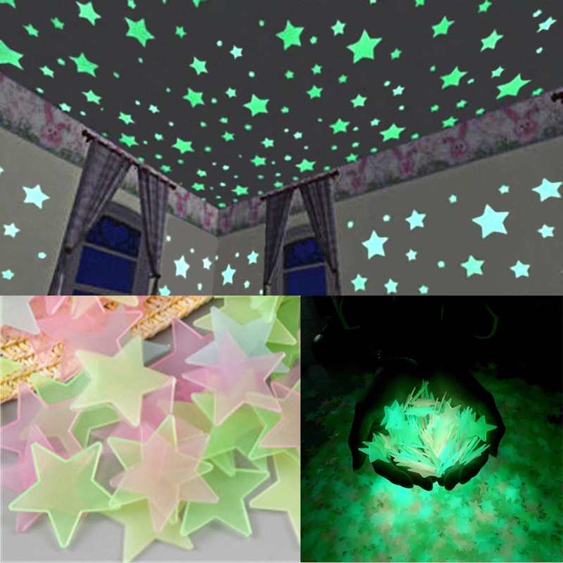100Pcs 3D Ster Muurstickers Glow In The Dark Energie Opslag Fluorescerende Lichtgevende Op Muurstickers Room Decor Pegatinas de Pared