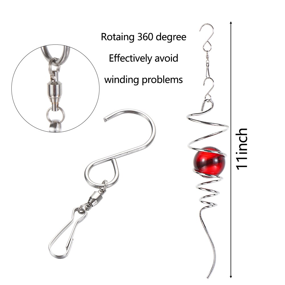 1PC Gazing Ball Spiral Tail Wind Spinner Stabilizer With Hanging Swivel Hook Stainless Steel Glass Ball Indoor Garden Decor