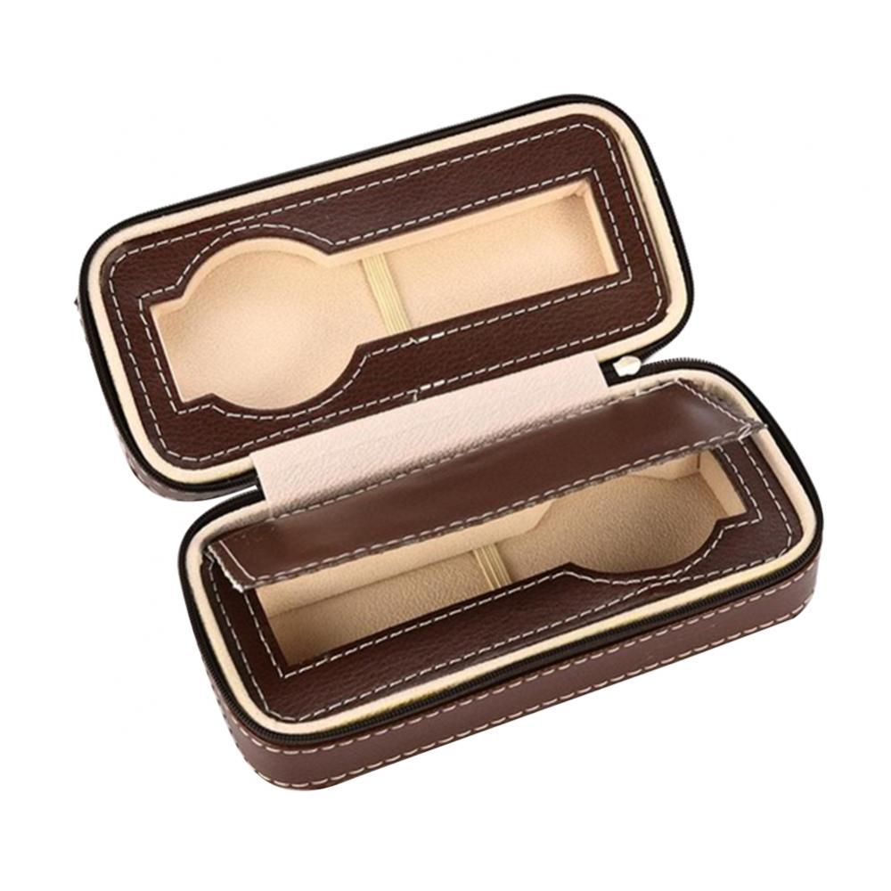 2/4/8 Grid Watch Jewelry Storage Box Faux Leather Zipper Multi-Functional Organizer Display Case Portable Watch Organizer: Brown 2 Grid