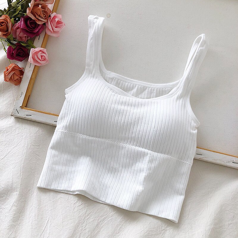 petit col carré sous-vêtements pour femmes, couleur unie, sans anneau en acier, haut à tube fin, gilet pour femmes,: WHITE
