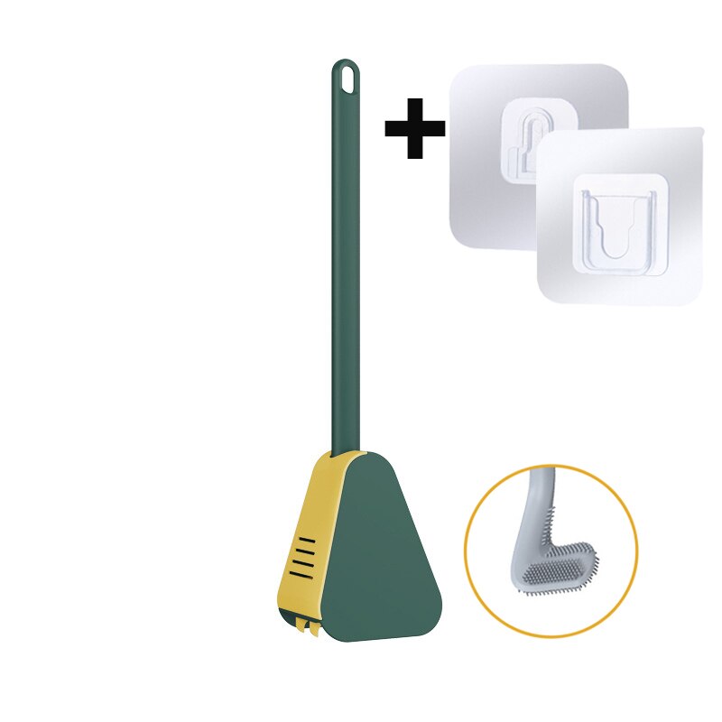 Silicone Toilet Brushes With Holder Set Long Handled Toilet Cleaning Brush Black Modern Hygienic Bathroom Accessories: Green