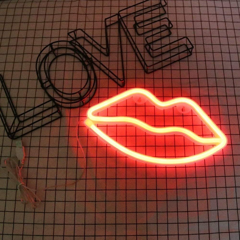 Rød leppe neonlys ledet lepper lys neon vegglampe batteri eller usb operert rosa leppe neon lys opp til festbordbord låve