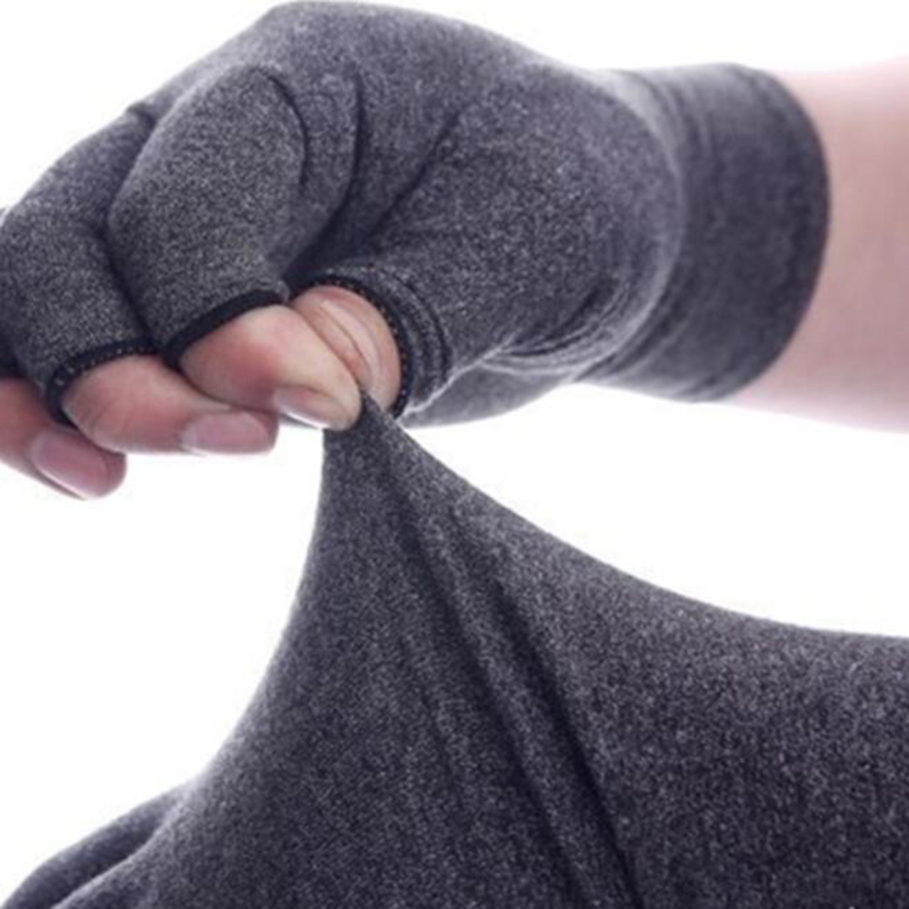 1 par kompressionshandskar i bomull, halvfinger, grå, damer och män, elastiska handskar för ledtryckslindring, hälsovård, armband