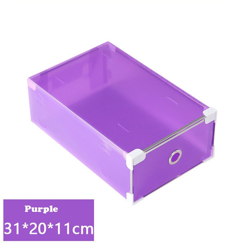 Eco-Friendly Transparent Shoe Hanger Plastic Rectangle Storage Box Shoe Organizer Thickened Drawer Shoe Box Home Stackable Box: Purple(M)