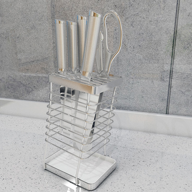 304 Stainless Steel Kitchen Knife Holder Knife Holder Household Multifunctional Storage Shelf Kitchen Utensils Knife Holder: Special offer White