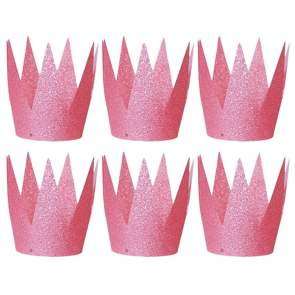 6Pcs Birthday Crown Hats Delicate Glitter Chic Exquisite Crown Shape Hats Party Hats for Gathering Birthday: Rosa