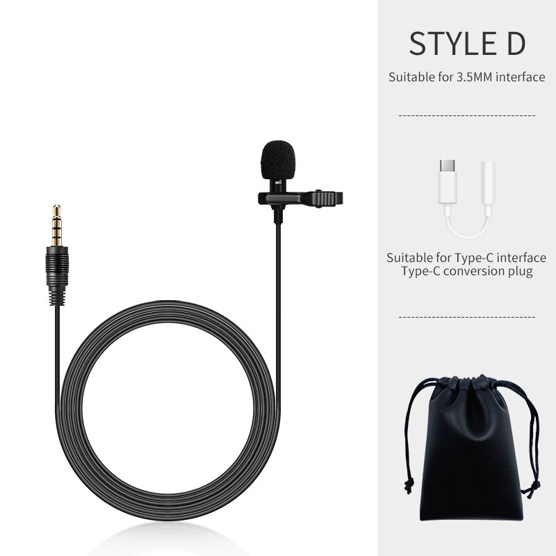 KATELEIYU Omnidirectional Metal 3.5mm Lavalier Smart Phone Recording Microphone bluetooth Mini Lapel Mic For PC Laptop camera: Leather bag Type-c