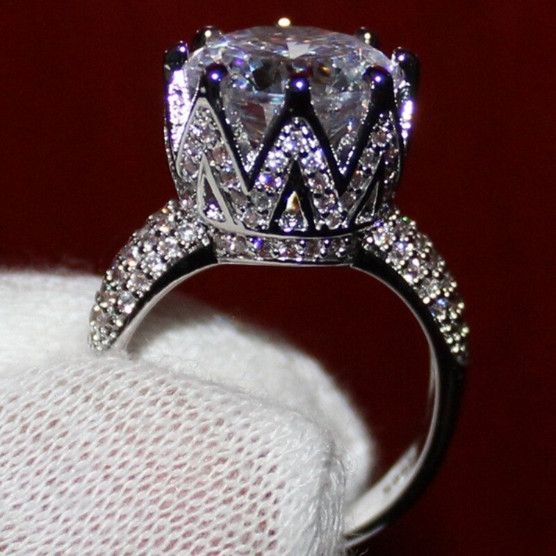 FFLACELL Wedding Ring Set for Women - Silver Color, Round Cut 5A CZ, Crown Design, Prong Setting