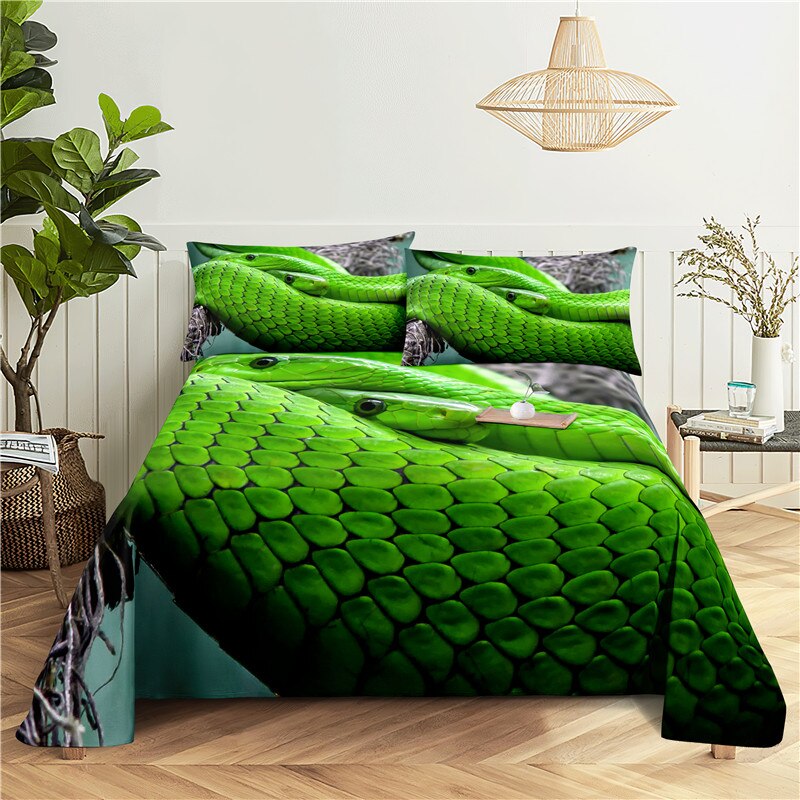 Groene Slang 0.9/1.2/1.5/1.8/2.0M Digital Printing Polyester Bed Vlakke Plaat Met Kussensloop afdrukken Beddengoed Set: 3 / 110X230cm(2Pcs)