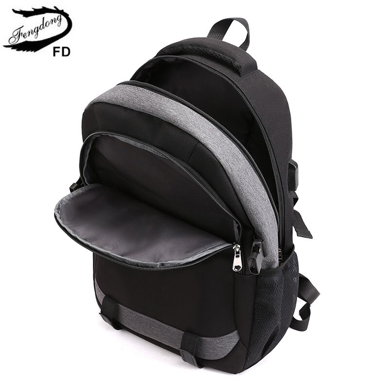 Fengdong sacs d'école pour garçons usb charge sac à dos pour ordinateur portable pour école sacs à bandoulière pour hommes collège étudiant école sac à dos