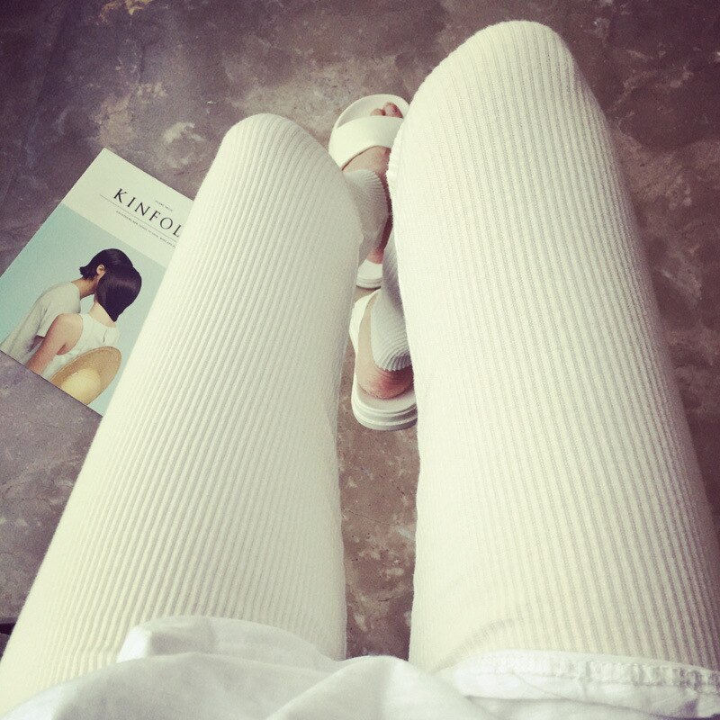 Lady Lente Herfst Blended Stof Dunne Slim Leggings Vrouwen Gebreide Strepen Skinny Broek Grijs Zwart Wijn Rood Wit Legging