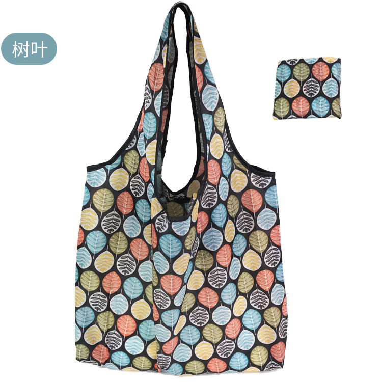 Big Polyester ECO Folding Bag Reusable Shopping Bags for Market Foldable Shop Bag Eco-friend Reduce Plastic: leaf
