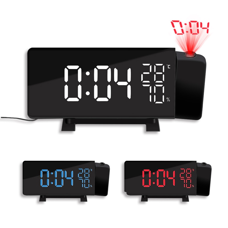 TS-5210 LED Projection Alarm Clock Digital Radio Snooze Timer Temperature LED Display FM Radio Three Color Clock